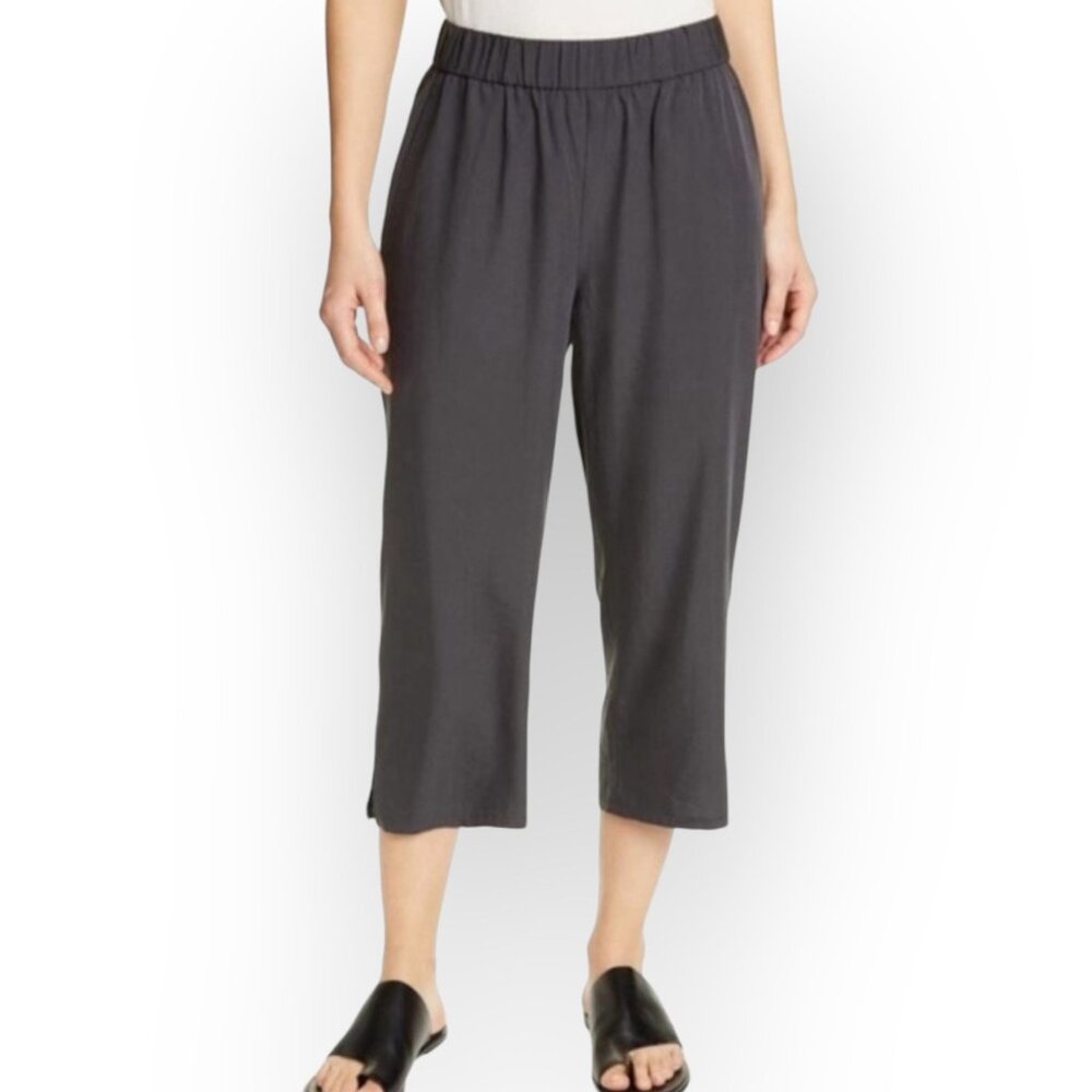 Eileen Fisher Graphite Gray Sandwashed Tencel Slouchy Cropped Pants Small